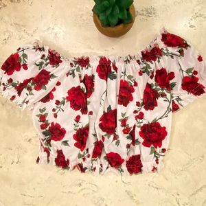 Rose Cropped Ruffled Top